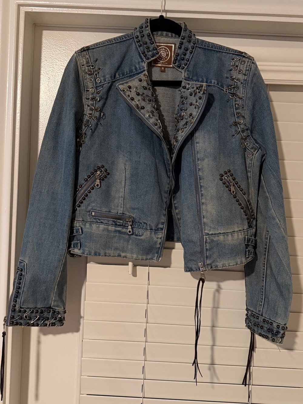 Double D Ranch Light Blue Denim Studded Moto Jacket